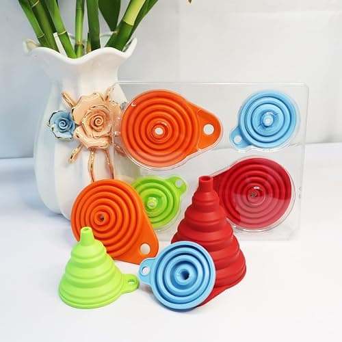 KongNai Kitchen Funnel Set 4 Pack, Small and Large, Kitchen Gadgets Accessories Foldable Silicone Collapsible Funnels for Filling Water Bottle Liquid Transfer Food Grade thumbnail 5