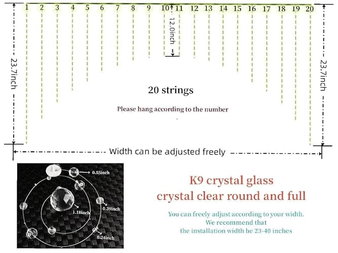 Hanbinsen 20 Strings Crystal Beaded Curtain, Arched Door String Curtain, Hanging Doorway Room Divider Suitable for Home, Coffee House, Bedroom, Restaurant. (Clear) thumbnail 5