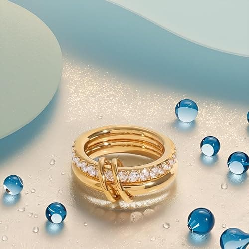 Stackable Rings for Women Non Tarnish - 18K Gold Plated Water Resistant Interlocked Stackable Ring - Stainless Steel Waterproof Rings for Women Tarnish Free thumbnail 2