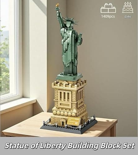 Mantfuty Statue of Liberty Building Blocks Set Famous World Architecture Model New York Landmark Bricks Toy Gifts for Adults(1409 Pieces) thumbnail 7