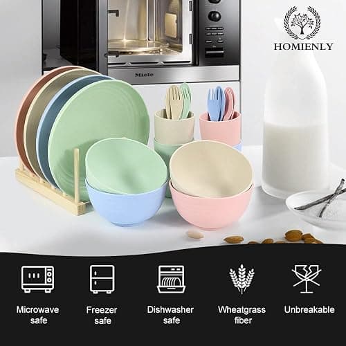 Wheat Straw Dinnerware Sets, 20 PCS Dishes Dinnerware Set Microwave and Dishwasher Safe, Lightweight Unbreakable Dishes, Reusable Dinner Plates Kids Plates and Bowls Sets for Kitchen, Camping - 20 PCS - Multicolor-Light thumbnail 4