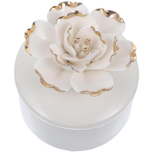 KALLORY Ceramic Jewelry Box with Lid Small Round Floral Trinket Organizer White Necklace and Ring Holder Decorative Storage for Home thumbnail 4