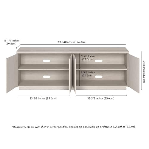 Henn&Hart Fluted TV Stand for TVs up to 75" with 2 Concealed Ribbed Storage Cabinets and Adjustable Shelves for Living Room, Family Room, or Office, Beech White thumbnail 3