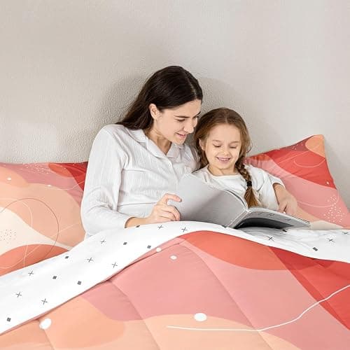 jejeloiu Pink Orange Bedding Set Geometric Comforter Set for Kids Boys Girls Comforter Abstract Art Quilt Set Room 3Pcs Queen Size thumbnail 6