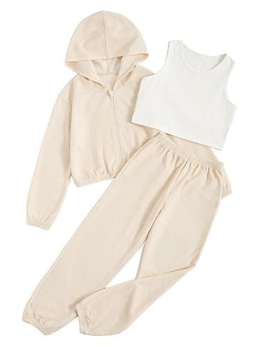 Floerns Girls Cute Preppy 3 Piece Outfits Clothes Tank Top Sweatpants Set with Sweatshirt Hoodie - Image 1