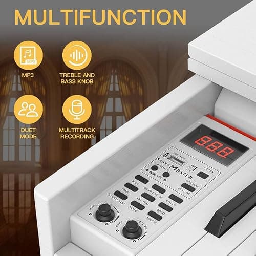 HEXANT 88-Key Weighted Digital Piano, Full-Size Semi-Weighted Upright Flip Electric Keyboard Piano with 3 Pedal and Multi-Functional Keyboard for Beginner(with Bench,White） thumbnail 3