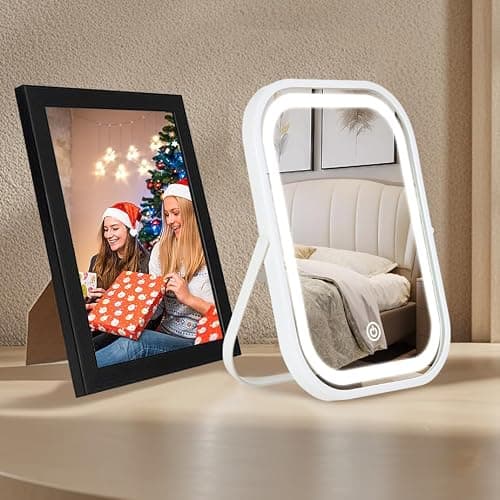 YEKKOPT Travel Makeup Mirror with Lights, Portable Small Beauty LED Vanity Mirror with Lights, 1200mAh Battery, Dimmable Touch Screen, Tabletop Folding Compact Mirror,Women Gift thumbnail 5