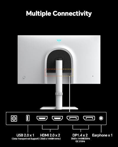 KTC 27 Inch Gaming Monitor 200Hz, 1440P Monitor with Speakers, Up to 210Hz Computer Monitors Fast IPS 1ms, 131% sRGB, Adaptive Sync, Tilt/Swivel/Pivot/Height Adjustment, HDMI DisplayPort, White H27T6 thumbnail 8