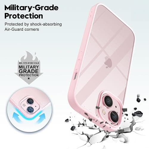 LoeoeL for iPhone 15 Case Clear, Transparent Hybrid 15 Phone Case [Hard Plastic & Soft Silicone Bumper] Acrylic Non Yellowing Thin Slim Protective Cover for Women, Light Pink thumbnail 6