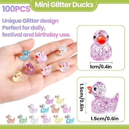 DULEFUN 100pcs Mini Glitter Ducks Colorful Tiny Small Little Resin Ducks to Hide Plastic Animal Figures for for Dollhouse Micro Dollhouse Landscape Aquarium Decorations thumbnail 3