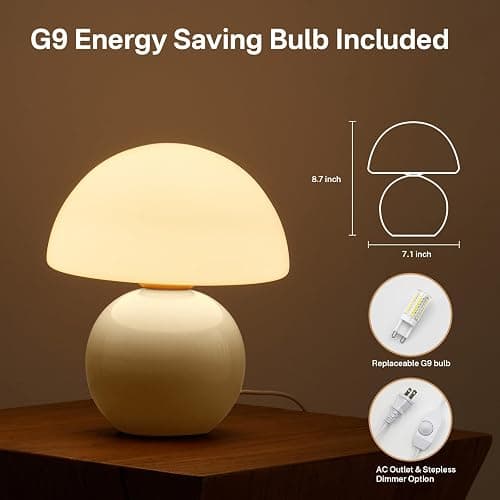 Dawnwake Mushroom Lamp Table Lamp for Bedroom,Desk Bedside Small Lamps for Living Room Night Stands,Mushroom Decor Cute Mini Modern Mid Century Lamps,Unique Aesthetic Home Living Room Decor (Cream) thumbnail 4