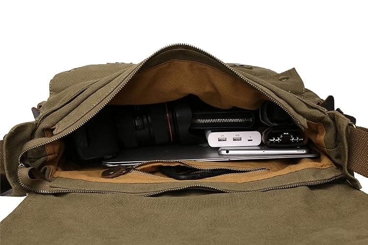 Sechunk Vintage Military Leather Canvas Laptop Bag Messenger Bags Medium thumbnail 6