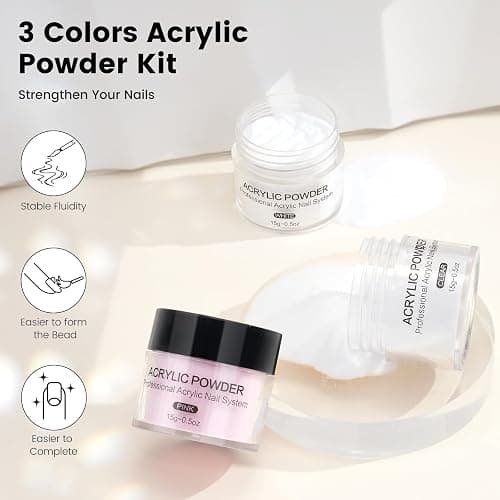 Acrylic Nail Kit for Beginners with Everything Practice Hand UV Lamp, White | Nail Starters Set with Monomer Liquid Powder, 20000RPM Drill, 80W Curing Light, 24 Glitter Sequins, Top Coat, for Women Gift thumbnail 5
