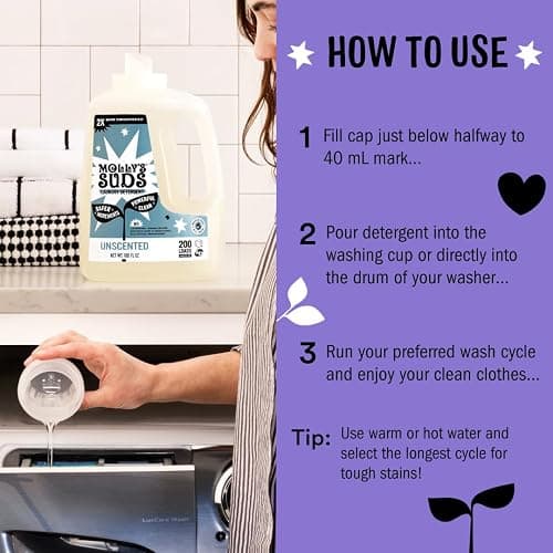 Molly's Suds Liquid Laundry Detergent | Clean Laundry Detergent Soap for Sensitive Skin | 2x Concentrated, High Efficiency (HE) (Lavender - 200 Loads) thumbnail 5