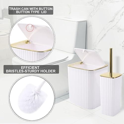 XLHOMO Bathroom Accessories Set - Gorgeous Bathroom Set, 10PC White Bathroom Accessory Set, Toilet Brush, Trash Can, Qtip Holder Dispenser & Soap Dispenser thumbnail 7