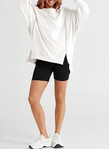 SHEWIN Womens Oversized Reverse Seam Sweatshirt Casual Long Sleeve Pullover Tops Lightweight Loose Crewneck Sweatshirts thumbnail 4
