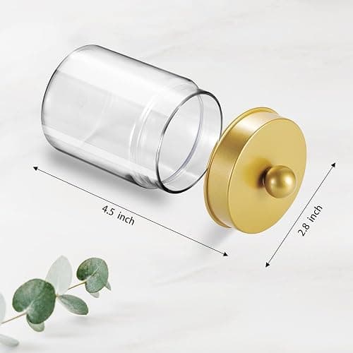 Amolliar Qtip Holder Dispenser - 8 oz Plastic Apothecary Jar Containers for Vanity Makeup Countertop Organizer Storage -Bathroom Canister Accessories Set for Cotton Swab, Ball, Pads, Floss-Gold (6) thumbnail 3