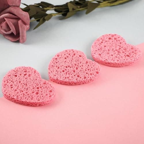 60-Count Compressed Facial Sponges with Container, Heart Shape Compressed Face Sponge, 100% Natural Sponge Pads for Face Cleansing, Massage, Pore Exfoliating Mask, Makeup Removal (Pink) thumbnail 10