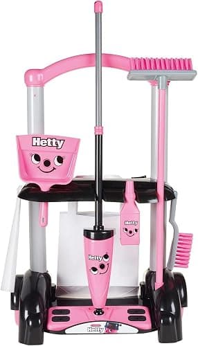 Casdon Henry & Hetty Toys - Hetty Cleaning Trolley - Pink Hetty-Inspired Toy Playset with Mop, Brushes, Dustpan, & Accessories - Kids Cleaning Trolley Set - For Children Aged 3+ - Image 1