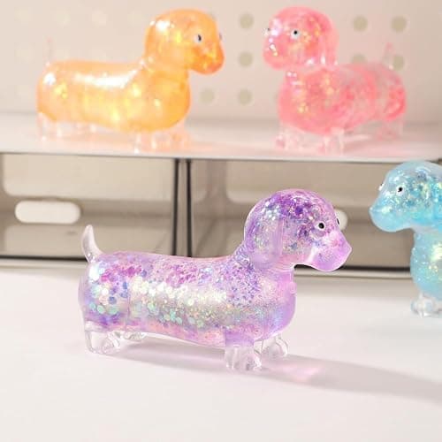 Dachshund Squishy, Glitter Weiner Dog Maltose Stress Ball, Slow Rise Fidget for Anxiety Relief, Soft Squeeze Desk Gadget for Home Office Travel (Orange) thumbnail 6