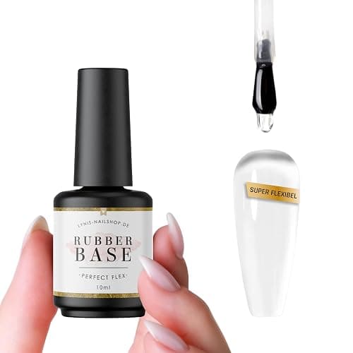 Rubber Base Gel Perfect Flex 10ml, Flexibles Aufbaugel für optimale Haftung, LED/UV Grundiergel & Base Coat, Selbstglättend, splitterfrei & stoßfest, Für Gelmodellage & Problemnägel, Lynis Nailshop.de - Image 1