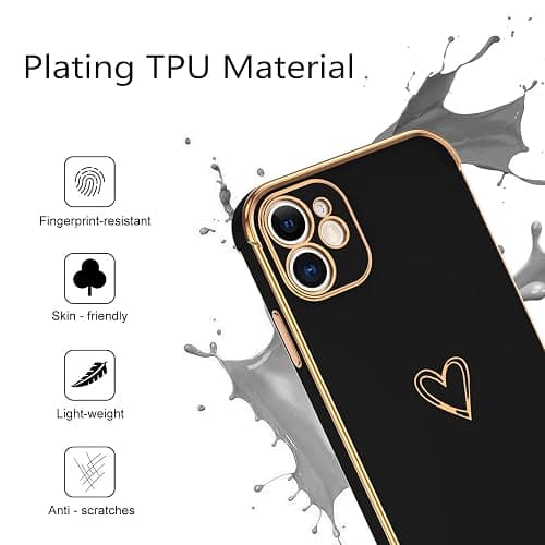 GUAGUA Case for iPhone 12, iPhone 12 Cases Cute Heart Pattern Soft TPU Plating Cover for Women Girls with Camera Protection & 4 Corners Shockproof Protection Phone Cases for iPhone 12 6.1" Black thumbnail 7