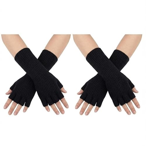 Pangda Knit Fingerless Gloves for Women Men Winter Wrist Half Finger Stretchy Gloves Lengthen 3.54 Inches Wrist Mittens - Image 1