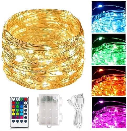 USB and Battery Operated Fairy Lights, 39Ft 120 LED Color Changing Fairy Lights with Remote and Timer, Battery Powered Twinkle String Lights for Bedroom, Party, Indoor Christmas Party Halloween Decor - Image 1