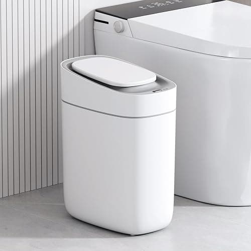 ELPHECO Automatischer Badezimmer-Mülleimer mit Deckel, Sensor, schlank, schmal, aus Kunststoff, wasserdichter Bewegungssensor, für Schlafzimmer, Wohnzimmer, schmalen Raum, 9,5 l - Image 1