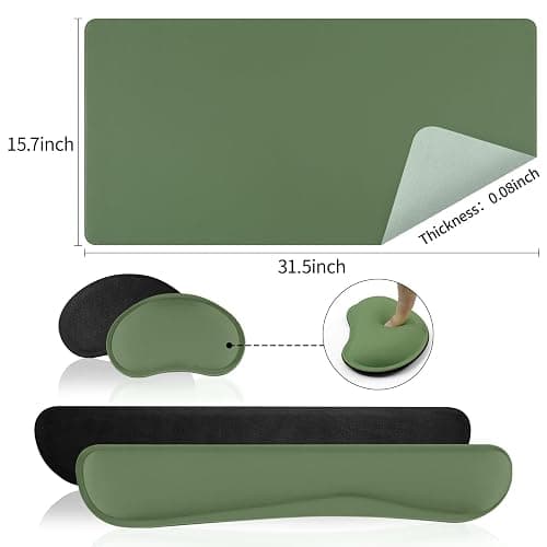 Carethos Green Desk Pad and Keyboard Wrist Rest, 3in1 Mousepad + Keyboard Wrist Rest+Mouse Wrist Rest for Home Office Table Computer Cover. (31.5×15.7,Green) thumbnail 2