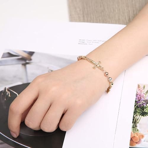 HZMAN Virgin Mary Rosary Bead Cross Bracelet Virgin of Guadalupe Adjustable Link Bracelet for Women Jewelry Gift thumbnail 5