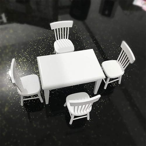SXFSE Dollhouse Decoration Accessories, 1:12 Dollhouse Miniature Furniture Wooden White Dining Table Chair Model Set thumbnail 4