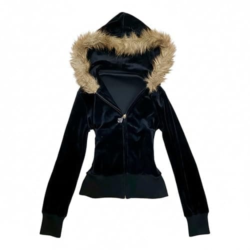 RONICY Fur Hoodie Y2k Hoodie Cheetah Print Streetwear Jacket Emo Long Sleeve 2000s Clothing for Women Grunge Jacket - Image 1