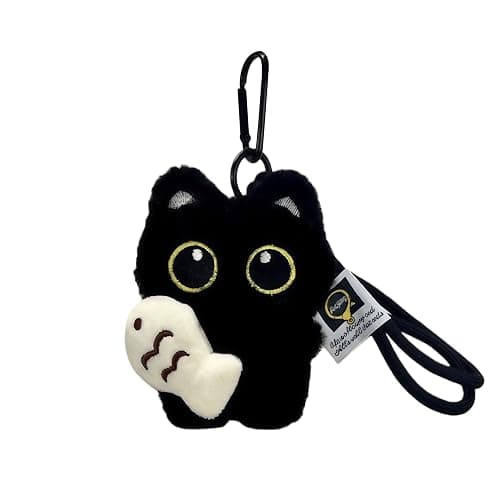 BONTOUJOUR Super Cute Funny Big Eyes Black Cat Lucky Kitty Theme Keychain Good Luck Siamese Key Chain Ring Bag Pendant - Image 1