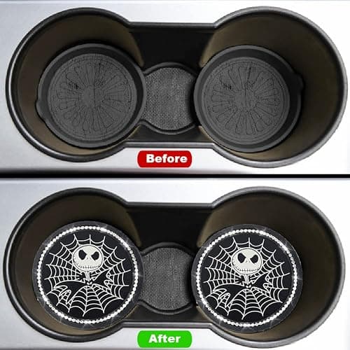 2PCS Nightmare Before Christmas Jack Skellington Car Cup Holders Coasters,Black Silicone Anti-Slip Car Coasters,2.75 Inch thumbnail 6