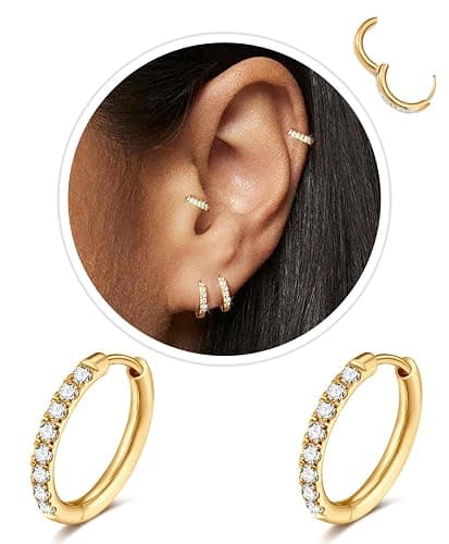 Small Hoop Earrings for Women Men,316L Surgical Steel Hinge Huggie Hoop Earrings fit Cartilage Helix Tragus Sung Conch 1st Lobe Hole Earlobe Lightweight Hypoallergenic Earrings - Image 1