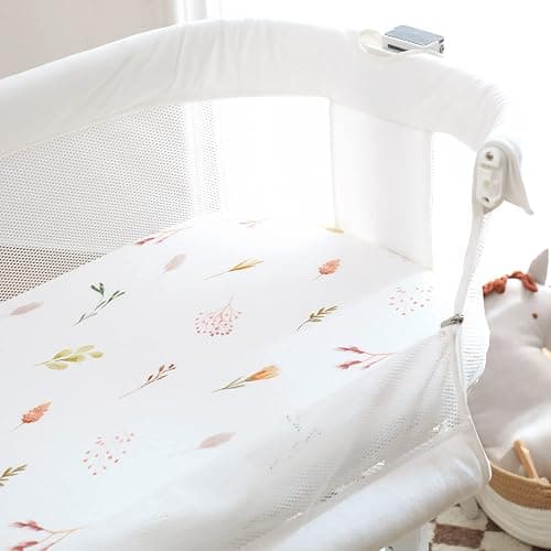 Stretchy Ultra Soft Bassinet Fitted Sheets 3 Pack, Universal Fitted for Bassinets Oval Rectangle Mattress, Pretty Bassinet Sheets for Baby Girls, Watercolor Rose Flora Orange Pink thumbnail 4