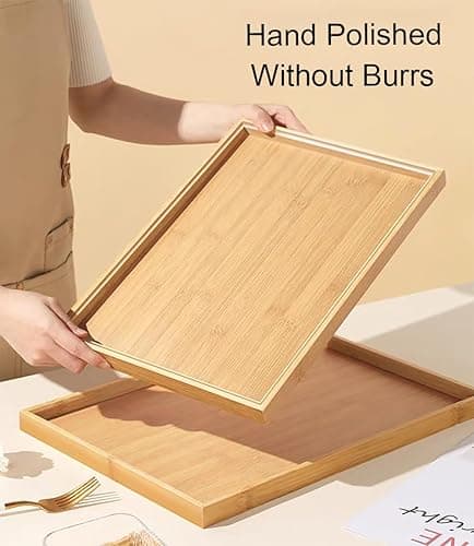 RT&BS Bamboo Tray Rectangle, Bamboo Serving Tray for Food, Drinks, Decor, Vanity in Kitchen, Bathroom, Coffee Table, Bed thumbnail 6