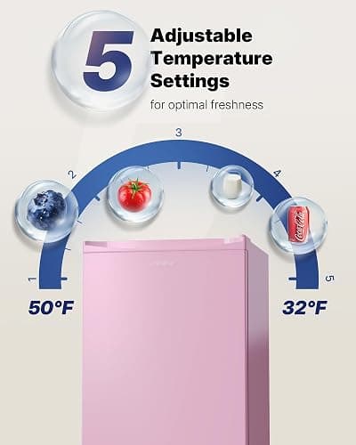 Upstreman 3.2 Cu.Ft Mini Fridge with Freezer, Single Door Compact Refrigerator, Adjustable Thermostat, Small Refrigerator for Dorm, Bedroom, Office, Pink-BR321 thumbnail 4