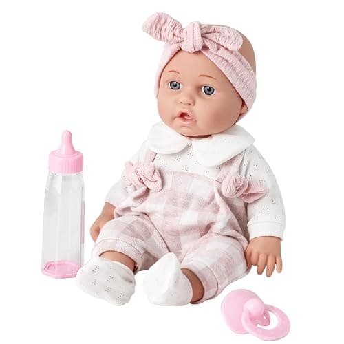 Enjoyin 12'' Baby Doll in Gift Box with Pink Cloths, Pacifier, 13''x13'' Microfabric Blanket, and Feeding Bottle. Gift Idea for Ages 3+ thumbnail 7