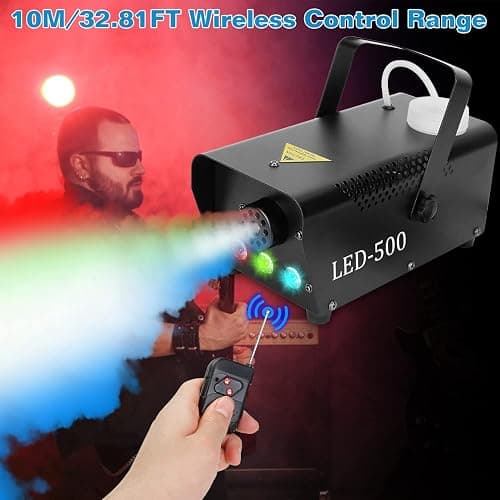 TeqHome Smoke Machine, Fog Machine Outdoor with 3 LED Lights, 400W and 2000CFM Fog with Wired Receiver, Wireless Remote Controls, Perfect for Wedding, Halloween, Christmas, Party, Club,DJ Stage Effect thumbnail 2