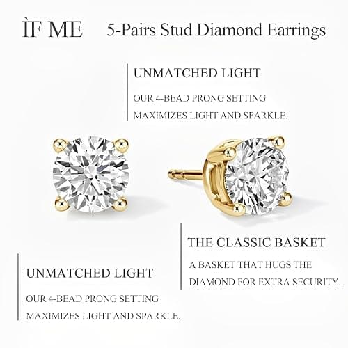 5 Pairs 14K Gold Plated Stud Earrings for Women, Hypoallergenic Earring Sets for Multiple Piercing, Premium Cubic Zirconia Studs Earrings for Women thumbnail 7