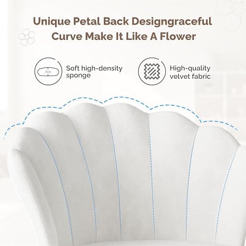 Aivermeil Comfy Home Office Desk Chair, Swivel Modern Velvet Vanity Chair with Gold Base, with Lumbar Pillow, Adjustable Rolling Task Chair for Condo, Bedroom & Vanity，White thumbnail 6