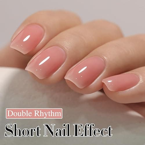 Double Rhythm Translucent Gel Polish Sheer Neutral Natural Light Milky Same Color Same Bottle 15ML Jelly Nail Polish Nail Art DIY at Home (Pink Clear-A1323) thumbnail 2