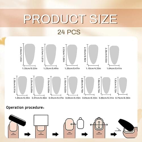 GlamRays 24 Stück Y2K Mittellange Almond Trage Press on Nails & False Nails, mit schwarzer breiter Französische Kanten, dekoriert mit Herzmuster und Legierungsperlen thumbnail 3