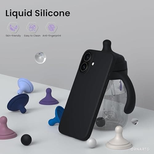 ORNARTO Compatible with iPhone 16 Case 6.1", Slim Liquid Silicone 3 Layers Full Covered Soft Gel Rubber Shockproof Phone Case, Protective Cover with Anti-Scratch Microfiber Lining-Black thumbnail 3