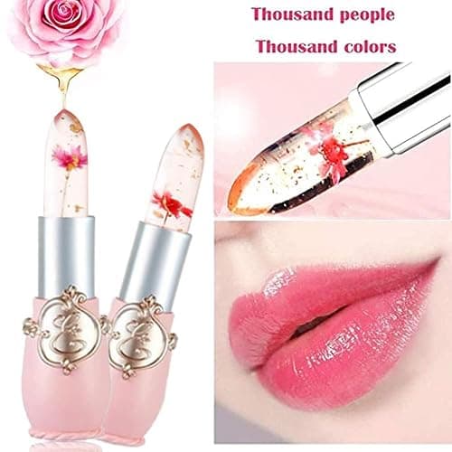 BINGBRUSH 2Pcs Color Changing Lipstick,Pink Crystal Flower Jelly PH Mood Long Lasting Labiales Lip Care Moisturizer Lip Balm Korean Magic Lip Gloss Makeup Lipstick Set for Women thumbnail 3