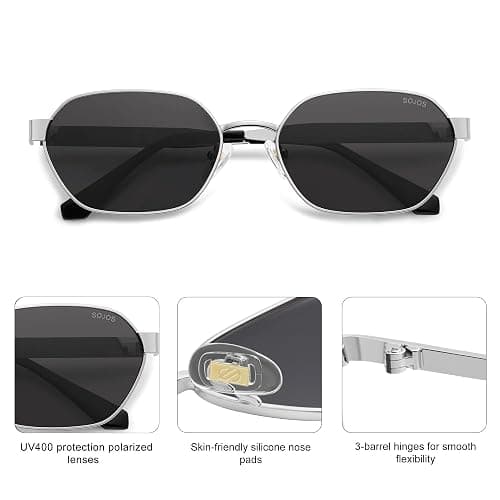 SOJOS Trendy Polarized Hexagon Sunglasses for Women Men, UV400 Retro Rectangle Shades SJ1238 thumbnail 5