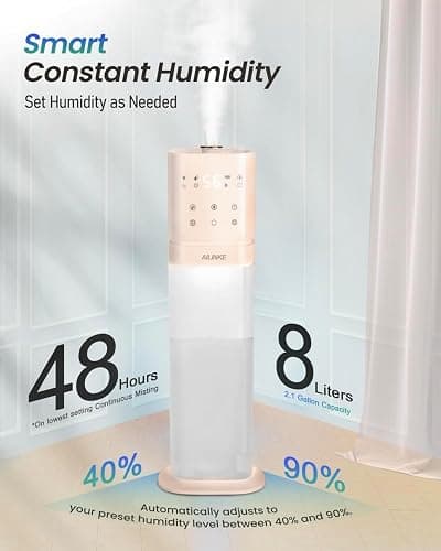 AILINKE Smart Humidifier Large Room, 2.1Gal/8L Humidifiers for Bedroom with Extended Tube&Night Light, Whole House Cool Mist Humidifiers, WIFI App&Voice Control, Home/Kids/Baby, Pale Pink thumbnail 9