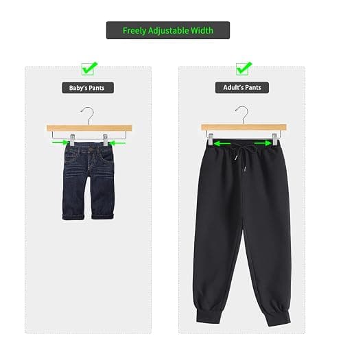 Nature Smile Wooden Pants Hangers Skirt Hanger Solid Lotus Wood Jeans Bottom Hanger with Clips Natural Color(20 Pack) thumbnail 7